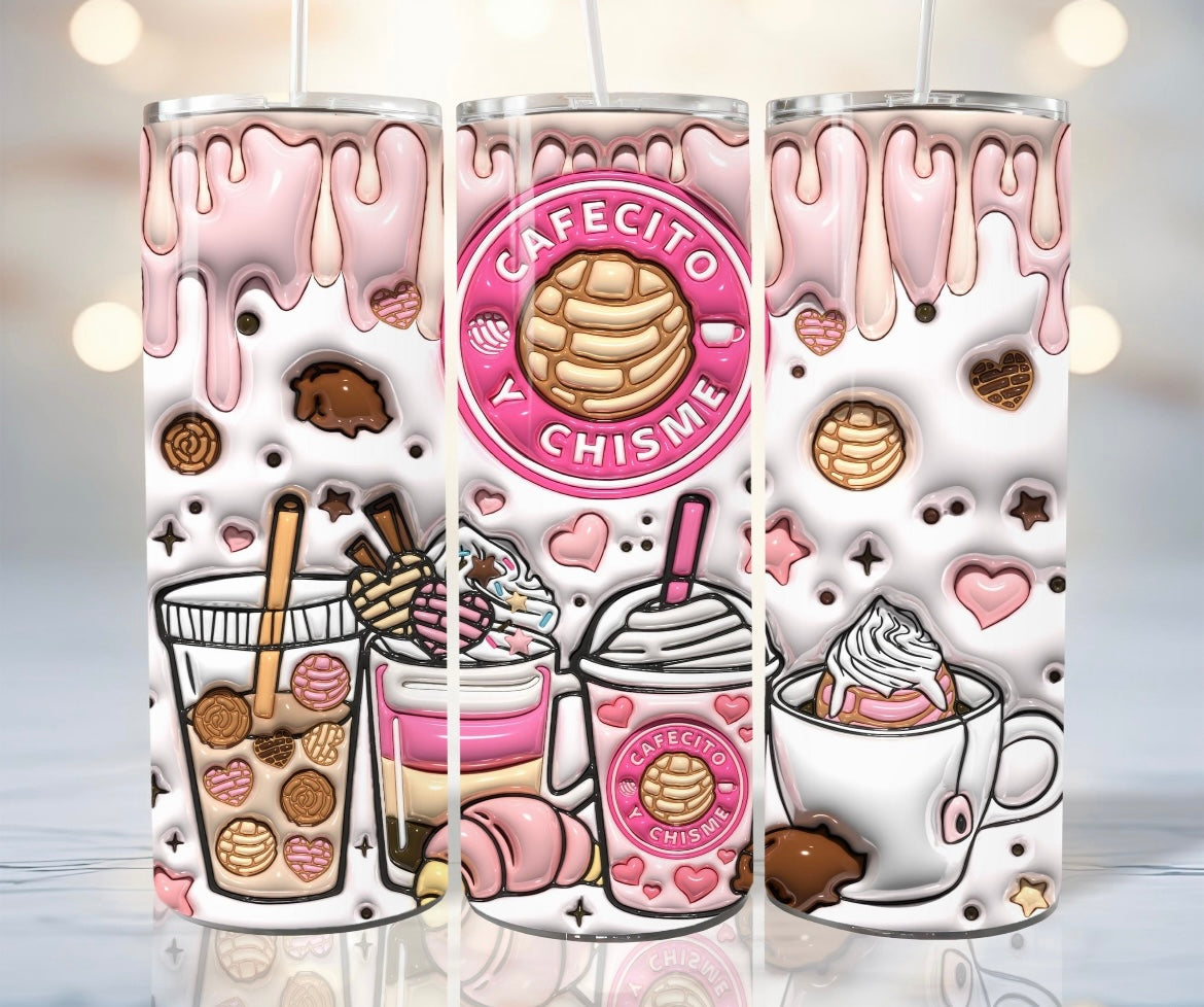 Pink Cafécito y Chisme Tumbler