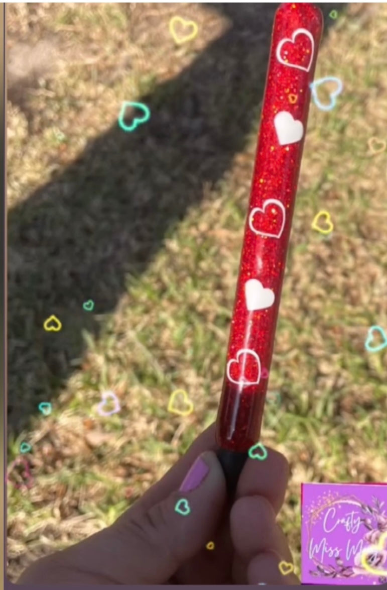 Red Pen with white hearts