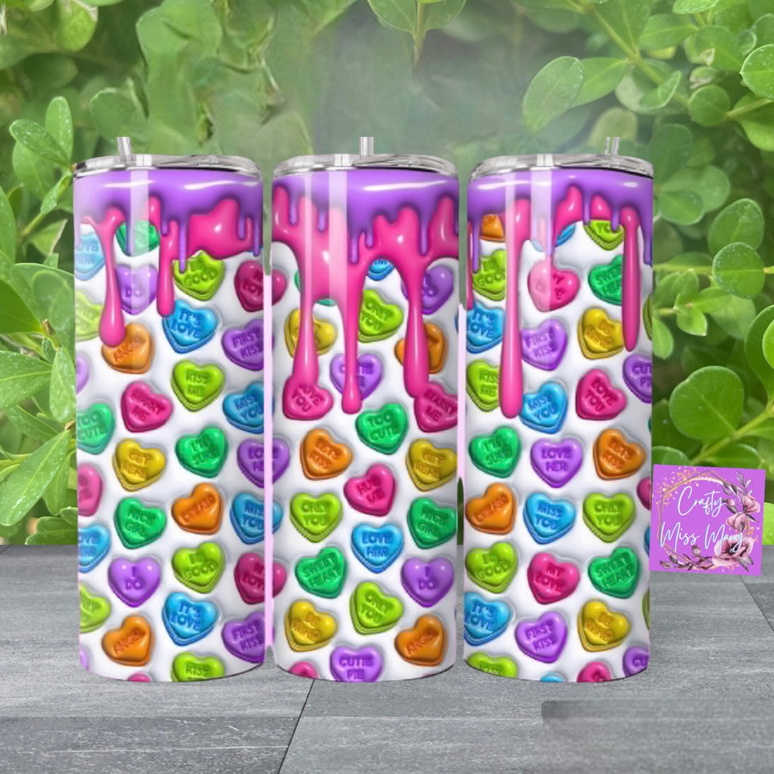 White Drip Hearts Tumbler