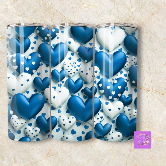 White & Blue Hearts-Tumbler