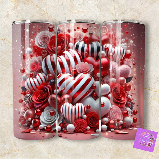 Red& White Hearts-Tumbler