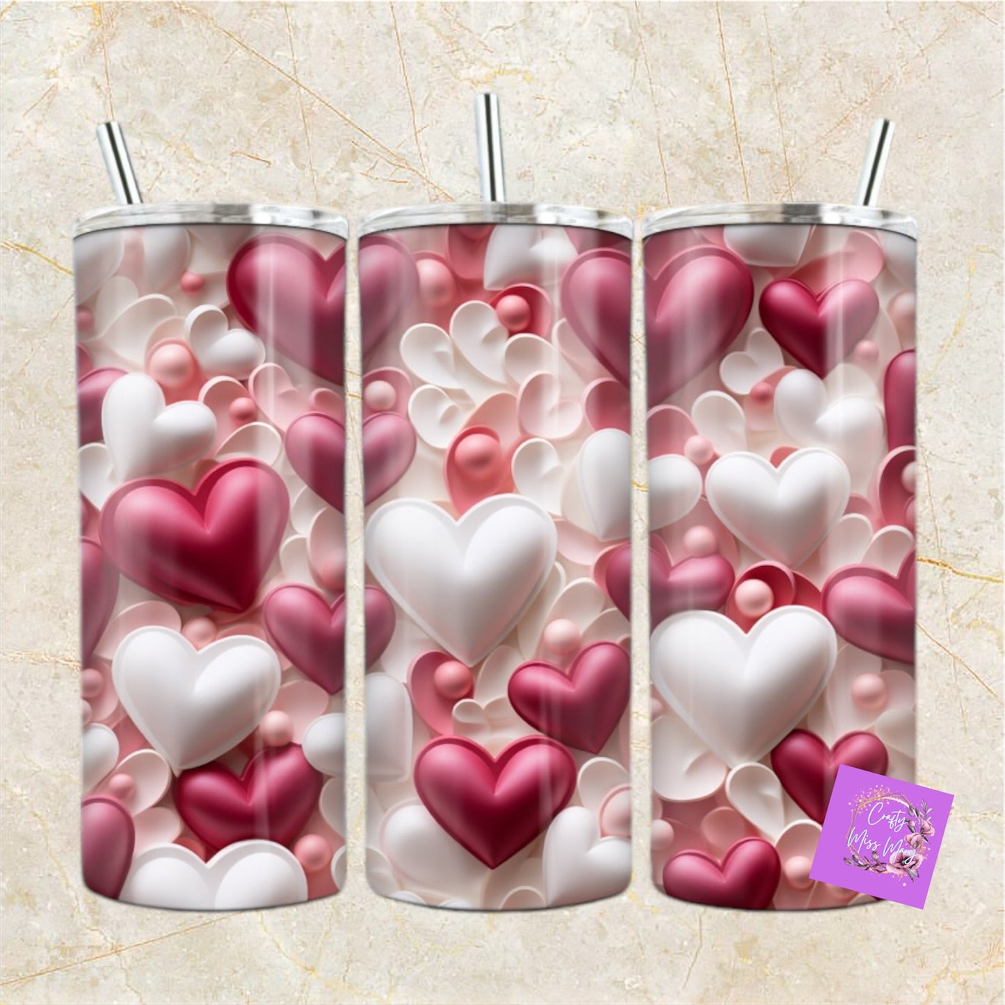 Fluffy pearl white Hearts-Tumbler