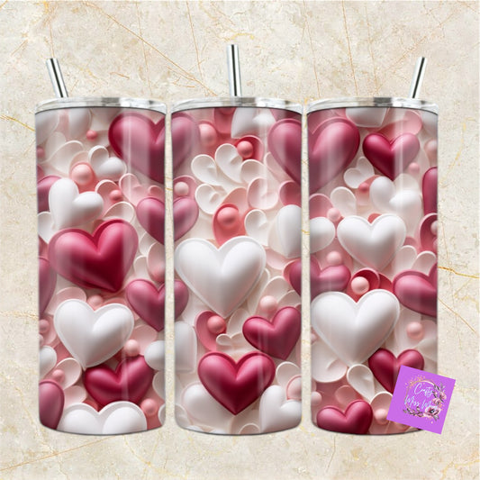 Fluffy pearl white Hearts-Tumbler